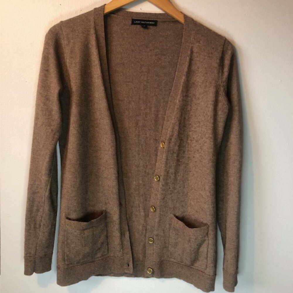 Vintage Brown Wool Blend Cardigan Size S Button Front Classic Knit Sweater